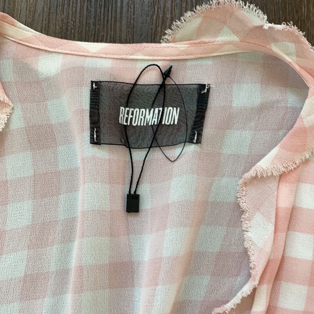 Reformation pink gingham wrap mini dress - Picture 2 of 4